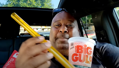 Badlands Chugs - Sipping a Super Big Gulp Size Slurpee Thru a Big Straw in Seconds For National Slurpee Day